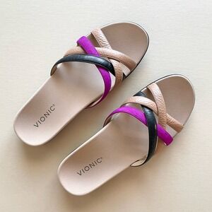 Vionic Dava Genuine Leather Orthotic Slip-On Slide Sandal